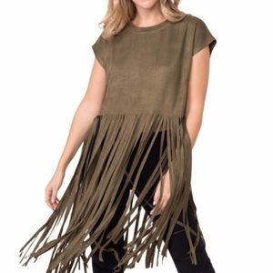 VOCAL suede long fringed top S green